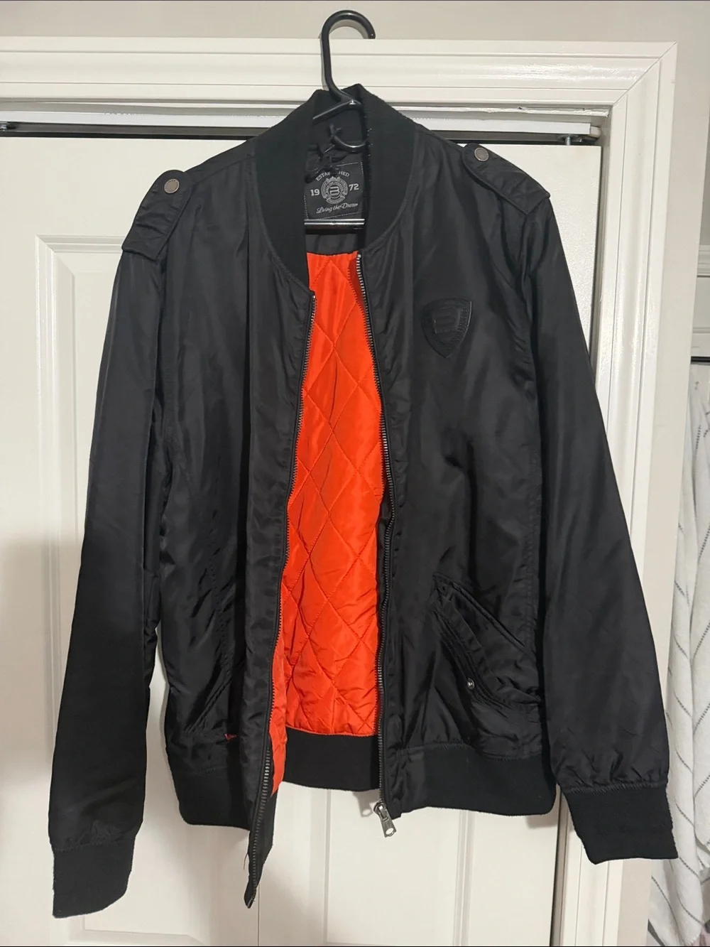 Buffalo Men's Black Bomber Jacket with Orange Lining